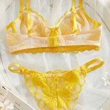 Sunlace Daisy | Embroidered Mesh Underwire Lingerie Set