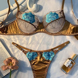 Blue Bloom Luxe | Satin Embroidered Lingerie Set