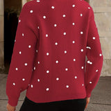 Dotelle | Polka Dot Knit Sweater Crew Neck Long Sleeves
