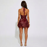 Simone | Halterneck Mini Dress with Frill Hem