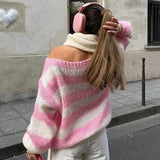 Coastal Ease | Off Shoulder Striped Knit Sweater