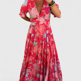 Rosalyn | Romantic Floral V-Neck Dress Pocket Elegance