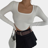 Lioré | Rib Knit Crop Top V Neck Hollow Detail
