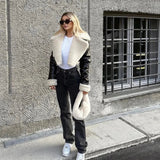 Elysian Edge | Cropped Sherpa Lined Faux Leather Jacket with Zip Front