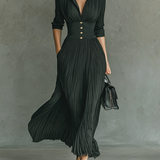 Célestique | Pleated Lapel Maxi Dress Sculpted Timeless Grace
