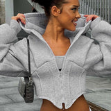 Frostline | Structured Cropped Zip Hoodie with Corset Seams