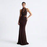 Althea Noëlle | Halter Lace Maxi Wedding Guest Dress