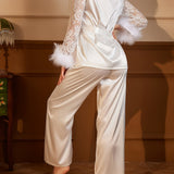 Luna | Lace Fuzzy Sleeve Pajama Set