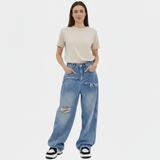 Zarelle | Oversized Denim Pants Double Waistband Wide Leg