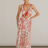 Delphine | Coastal Print Open-Back Maxi Dress
