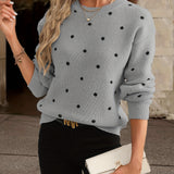 Dotelle | Polka Dot Knit Sweater Crew Neck Long Sleeves