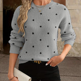 Dotelle | Polka Dot Knit Sweater Crew Neck Long Sleeves