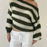 Coastal Ease | Off Shoulder Striped Knit Sweater