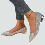 Starlisse | Pointed Toe Sparkle Low Heel Pumps