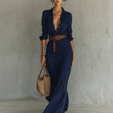 Elvira | Belted Lapel Maxi Dress