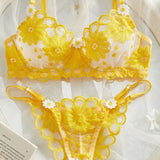 Sunlace Daisy | Embroidered Mesh Underwire Lingerie Set