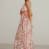 Delphine | Coastal Print Open-Back Maxi Dress