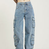 Lena Cargo | Vintage Wash Wide Leg Jeans