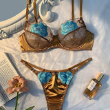 Blue Bloom Luxe | Satin Embroidered Lingerie Set