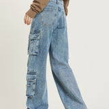 Lena Cargo | Vintage Wash Wide Leg Jeans