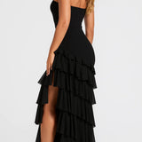 Noir Élise | Black Strapless Ruffle Maxi Dress