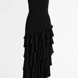 Noir Élise | Black Strapless Ruffle Maxi Dress