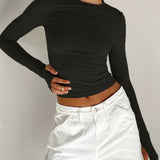 Lyvienne | Long Sleeve Stretch Jersey Crop Top