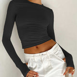 Lyvienne | Long Sleeve Stretch Jersey Crop Top