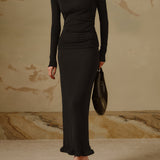 Zirelune | Ribbed Knit Top Asymmetrical Neck Long Sleeves Slim Fit