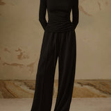 Zirelune | Ribbed Knit Top Asymmetrical Neck Long Sleeves Slim Fit