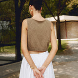 Cirella | Knit Cotton Blend Sleeveless Crop Top