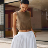 Cirella | Knit Cotton Blend Sleeveless Crop Top