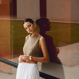 Cirella | Knit Cotton Blend Sleeveless Crop Top