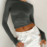 Lyvienne | Long Sleeve Stretch Jersey Crop Top