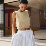 Cirella | Knit Cotton Blend Sleeveless Crop Top