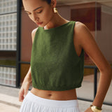 Cirella | Knit Cotton Blend Sleeveless Crop Top