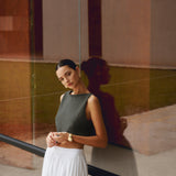Cirella | Knit Cotton Blend Sleeveless Crop Top