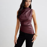 Virelisse | Faux Leather Tank Top Sleeveless Collarless Fit