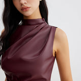 Virelisse | Faux Leather Tank Top Sleeveless Collarless Fit