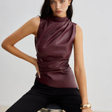 Virelisse | Faux Leather Tank Top Sleeveless Collarless Fit