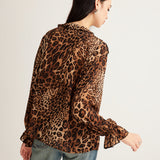 Savirra | Leopard Print Blouse Ruffle Neck Long Sleeves Chiffon