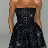 Celestine | Black Sparkle Corset Mini Dress