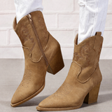 Sahara | Suede Cowboy Ankle Boots Easy Zip Comfort