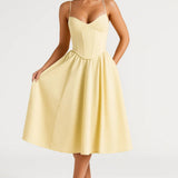 Élodie Seraphine | Spaghetti Strap Midi Wedding Guest Dress