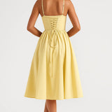 Élodie Seraphine | Spaghetti Strap Midi Wedding Guest Dress
