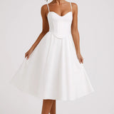 Élodie Seraphine | Spaghetti Strap Midi Wedding Guest Dress