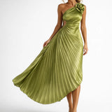 Rosalie Fleur | One Shoulder Pleated Midi Wedding Guest Dress
