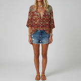 Rosavelle | Floral Blouse Button Front Long Sleeves