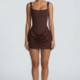 Velmora | Square Neck Mini Dress Wide Straps Slim Fit