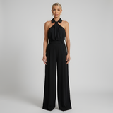 Auralisse | Halter Neck Palazzo Jumpsuit Draped Top Wide Leg
